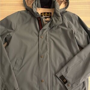 Barbour Men's Blue/Gray Hooded Rain Jacket